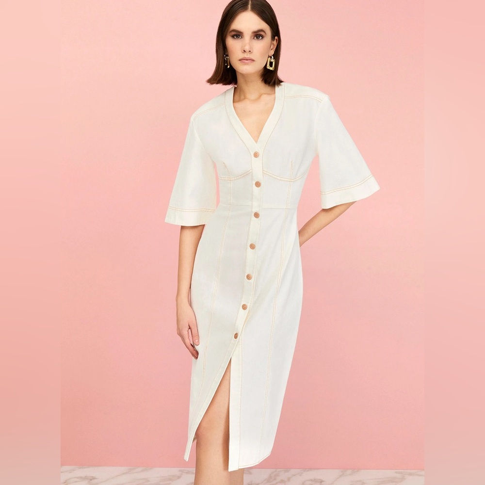 [NWT] [NOCTURNE] Cream off-white dress with copper hardware and top stitching.